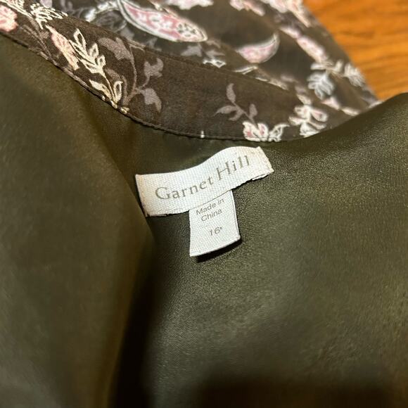 Garnet Hill Green Drop Waist Shirtdress 16 Boho Cottage Floral Viscose Crepe - Picture 3 of 6